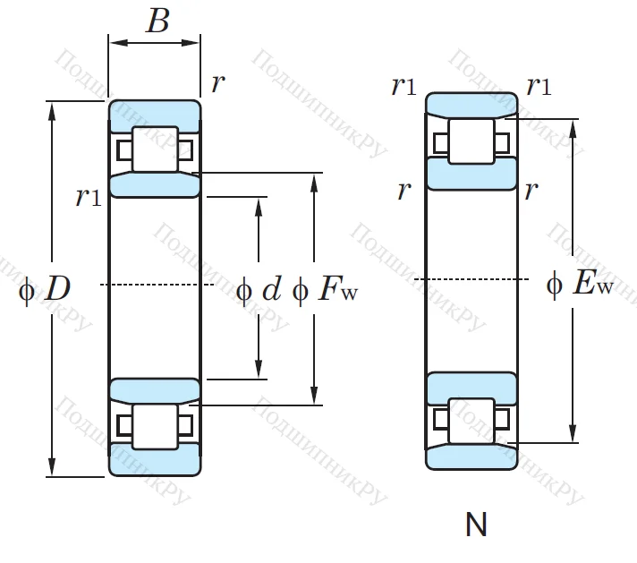 Роликовый цилиндрический подшипник N 309 от производителя  KOYO
