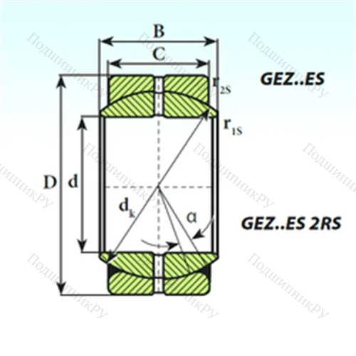 Подшипник скольжения сферический GEZ 57 ES 2RS от производителя  ISB