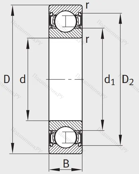 Однорядный шариковый подшипник 6007 2RSR