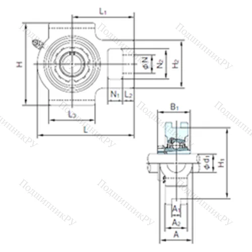 Подшипниковый узел шариковый радиальный UKT 209+H 2309