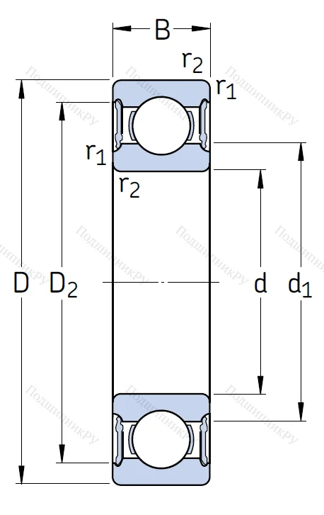 Однорядный шариковый подшипник 63000 2RS 1