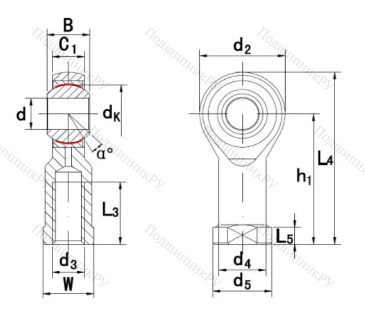 Шарнирная головка с внутренней правой резьбой GIKR 8 PW A
