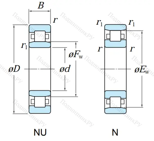 Роликовый цилиндрический подшипник N 309 FY от производителя  KOYO Роликовый цилиндрический подшипник N 309 FY от производителя  KOYO