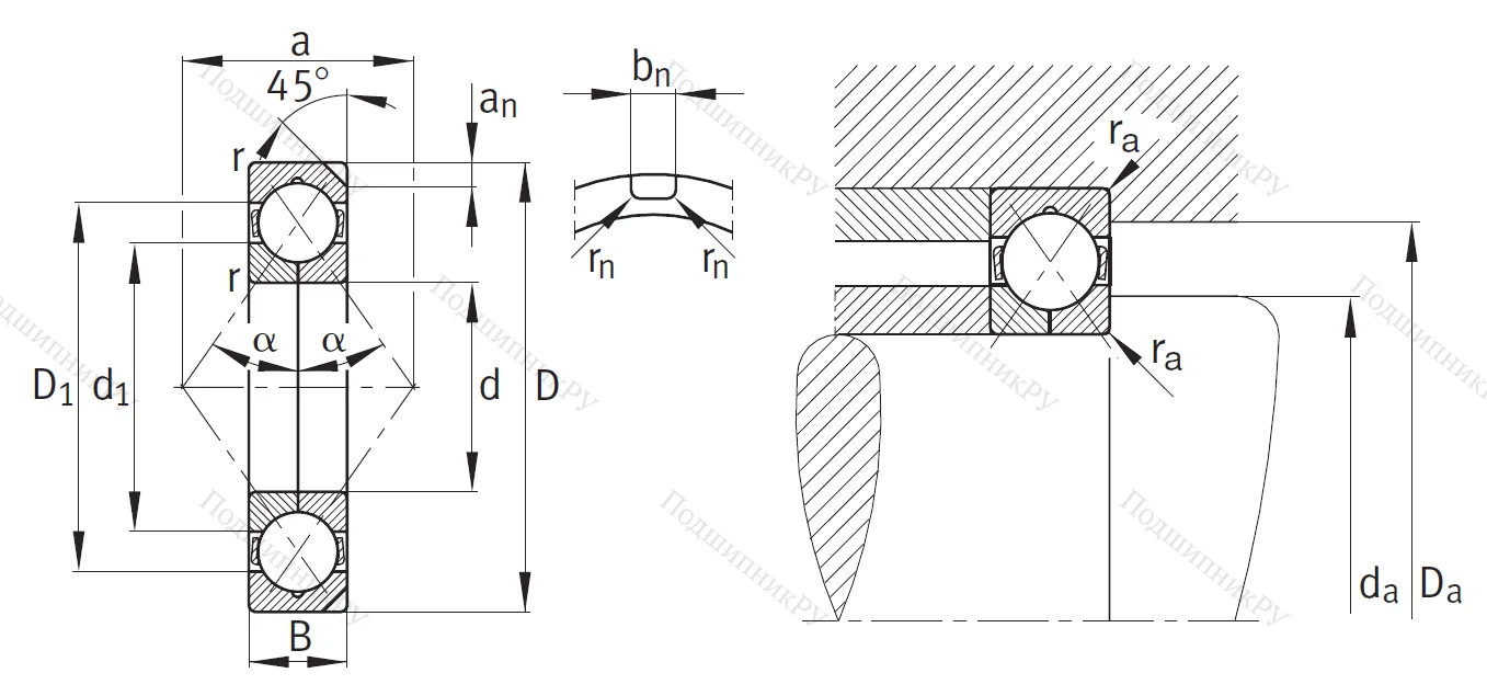 Радиально-упорный шариковый подшипник QJ 320 N 2MPA